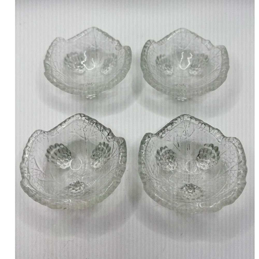 Fostoria Salt Cellars Clear Excellent Leaf Berry Pressed Glass Set of 4